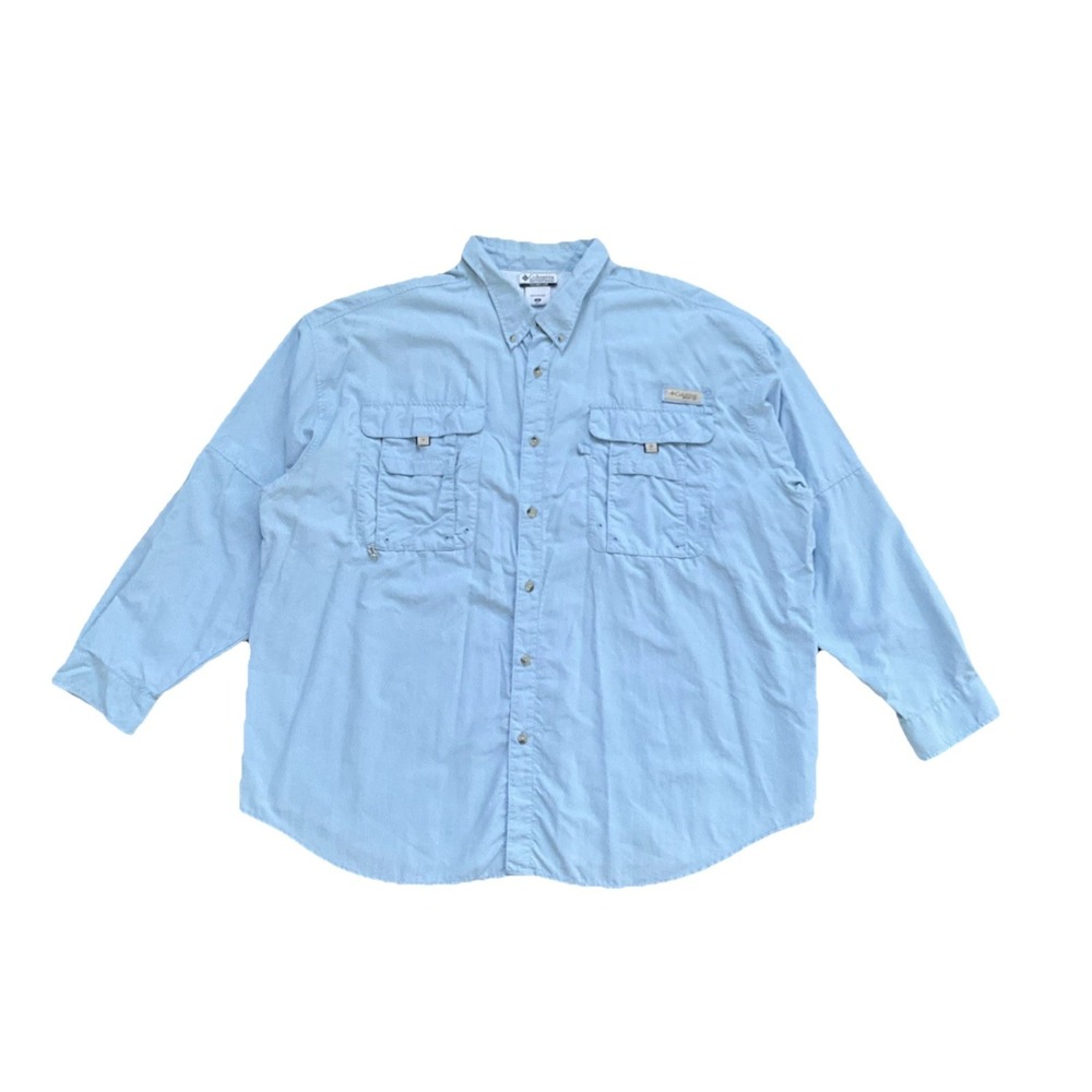 Columbia‎ PFG Omni Shade Fishing Shirt Blue Vented Roll Tab Sleeves Mens 3X UPF